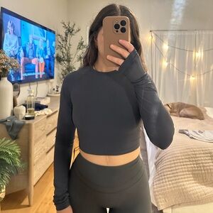 Adanola Blue/Grey Long Sleeve Crop Top